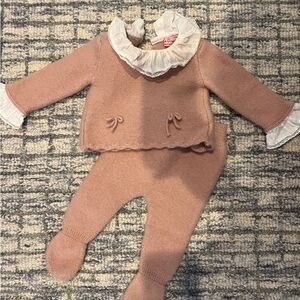La Coqueta Pink Baby Outfit with Ruffled Collar
